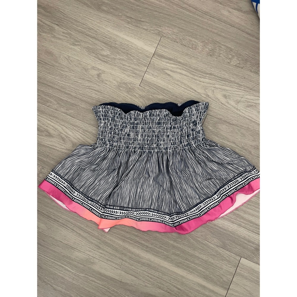 Lucky In Love Girls Navy White Striped Smocked Tennis Skirt Skort Pink Hem L 12
